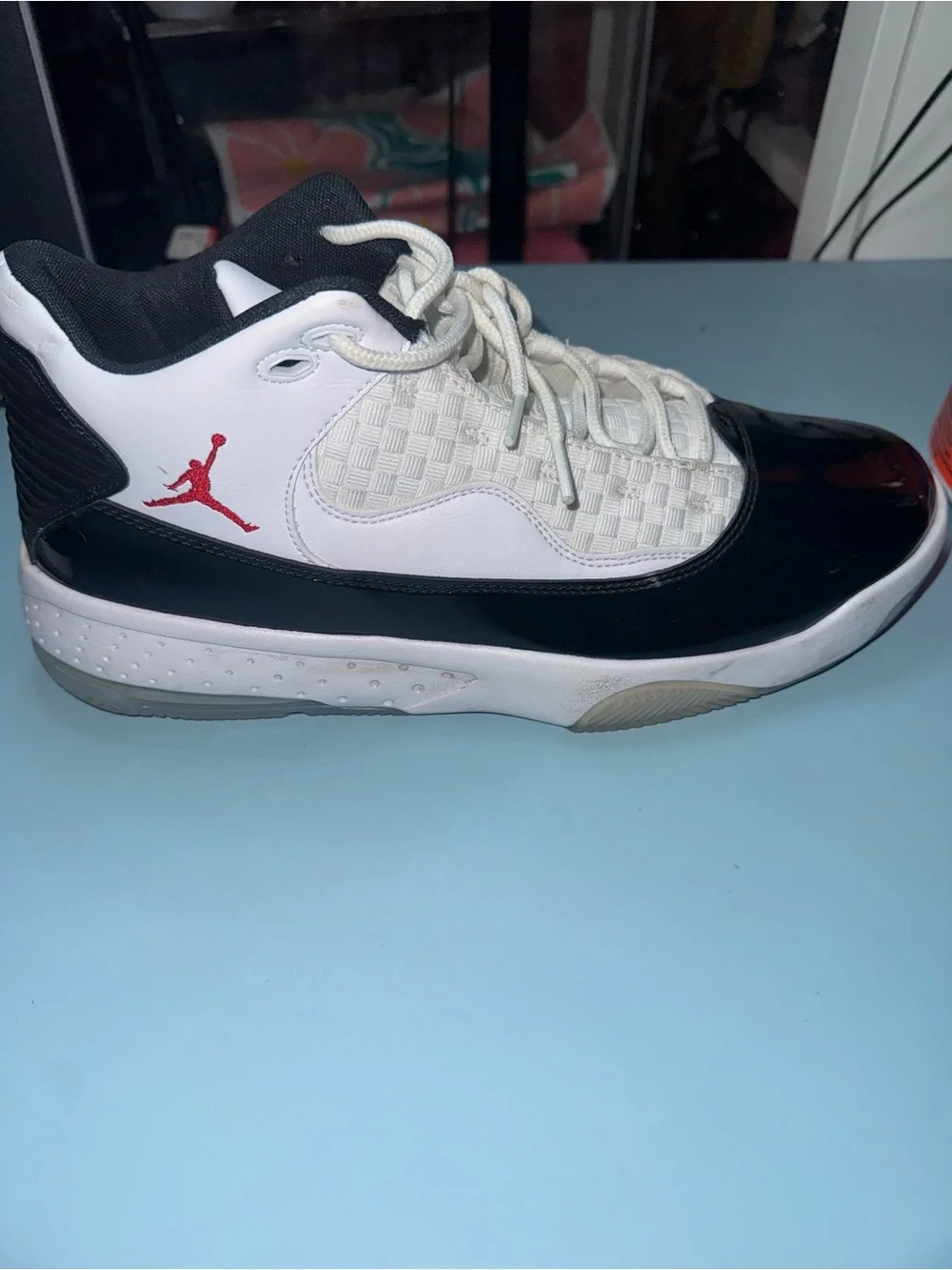 Jordan Black and White Woven Upper Sneakers